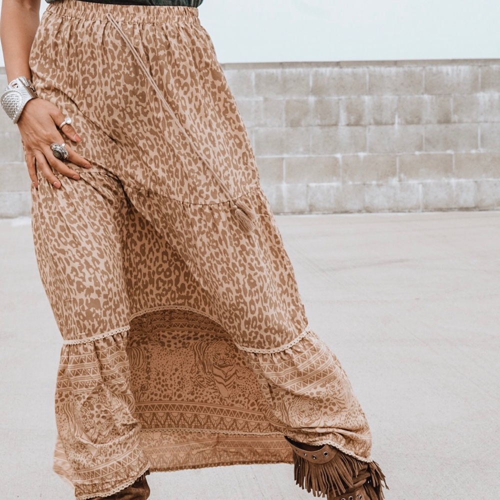 Boho Spell Style Leopard Gypsy Festival Maxi Skirt - Picture 6 of 8